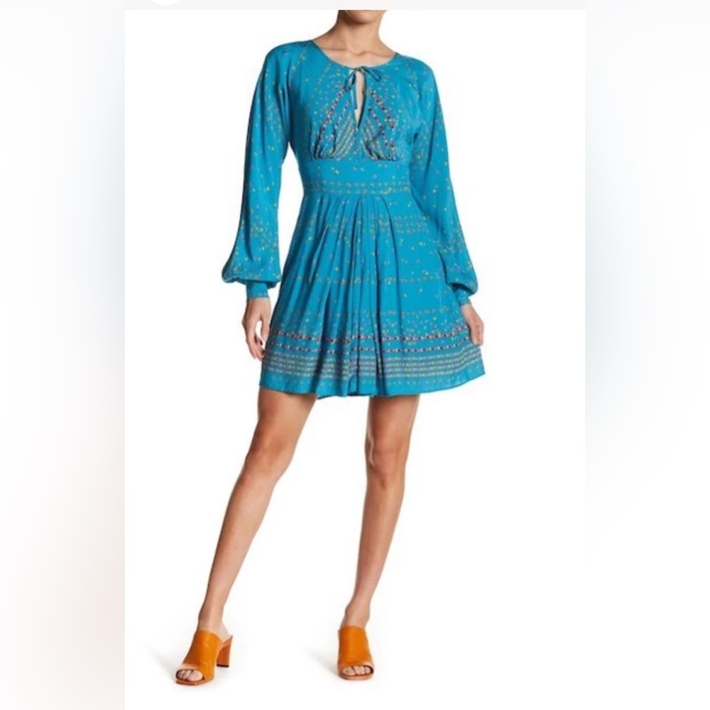Free People Coryn Mini Dress Blue Green Multi Color Size s Dots